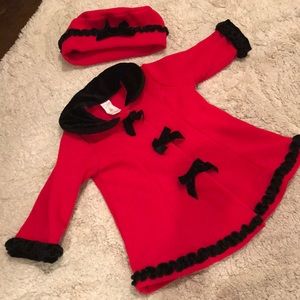 Red and black fleece pea coat by Starting Out -9mo